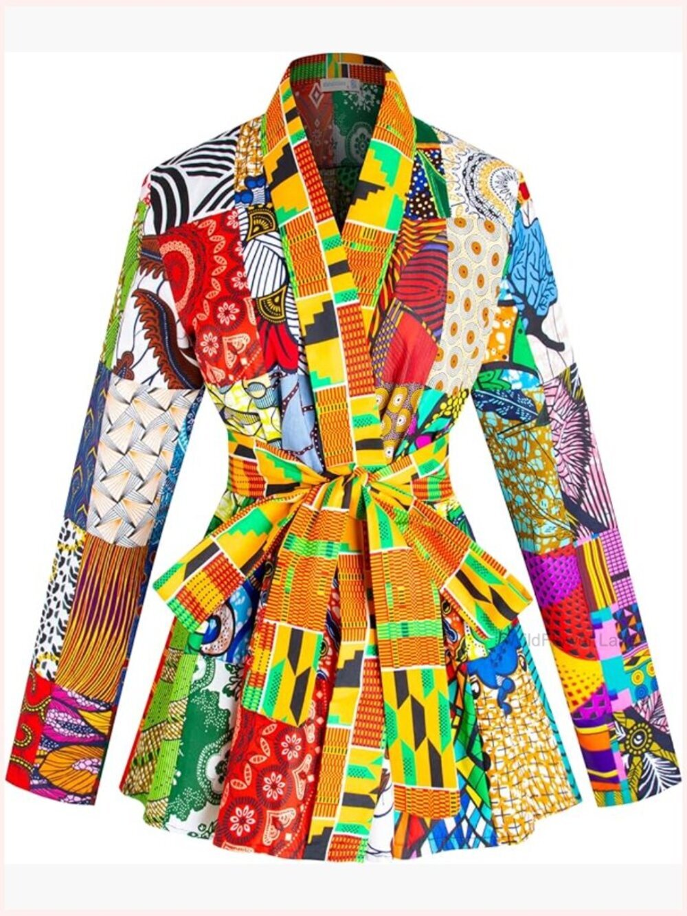 African Batik Print Blouse Long Sleeve V-Neck Shawl Collar Ankara Top